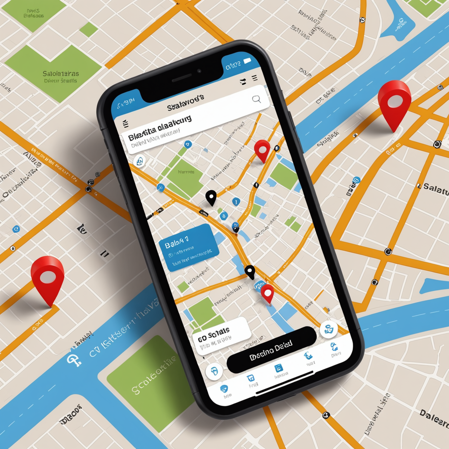 Mobile phone displaying Salvatore's delivery tracking interface with map showing driver location, estimated arrival time, and order status updates