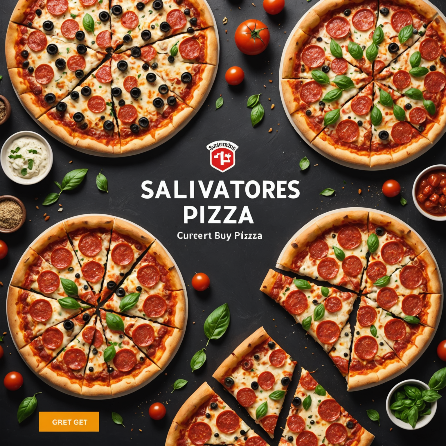 Promotional banner showing Salvatore's current online deals including buy-one-get-one offers, discount codes, and limited-time specials with appetizing pizza images
